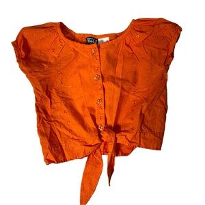 Pogo Club Of NY Girl's 7/8 Orange Twist Tie Front Button Down Blouse